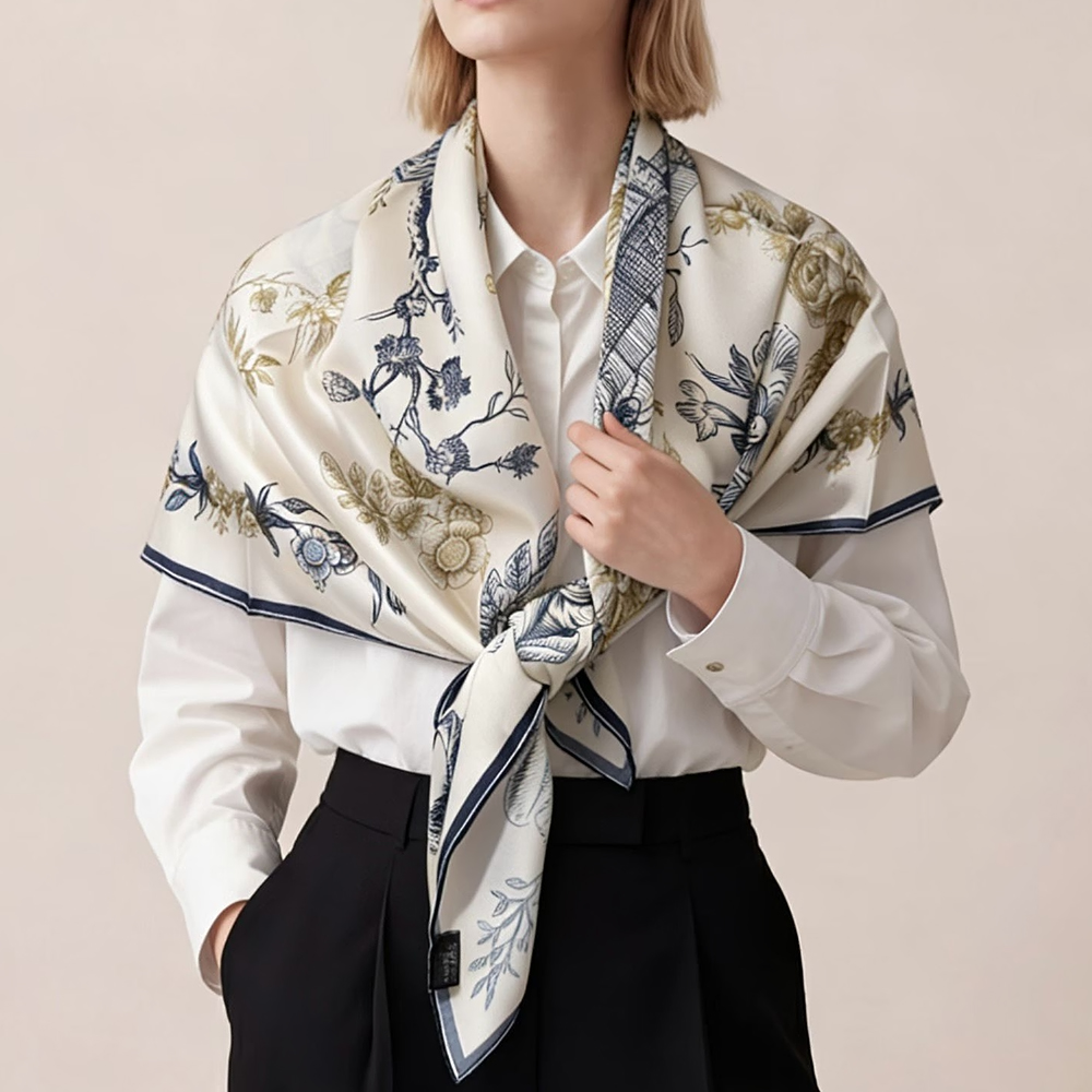 [BYSIFA] Blue White 100% Silk  - Shawl Wrap Winter recension och pris