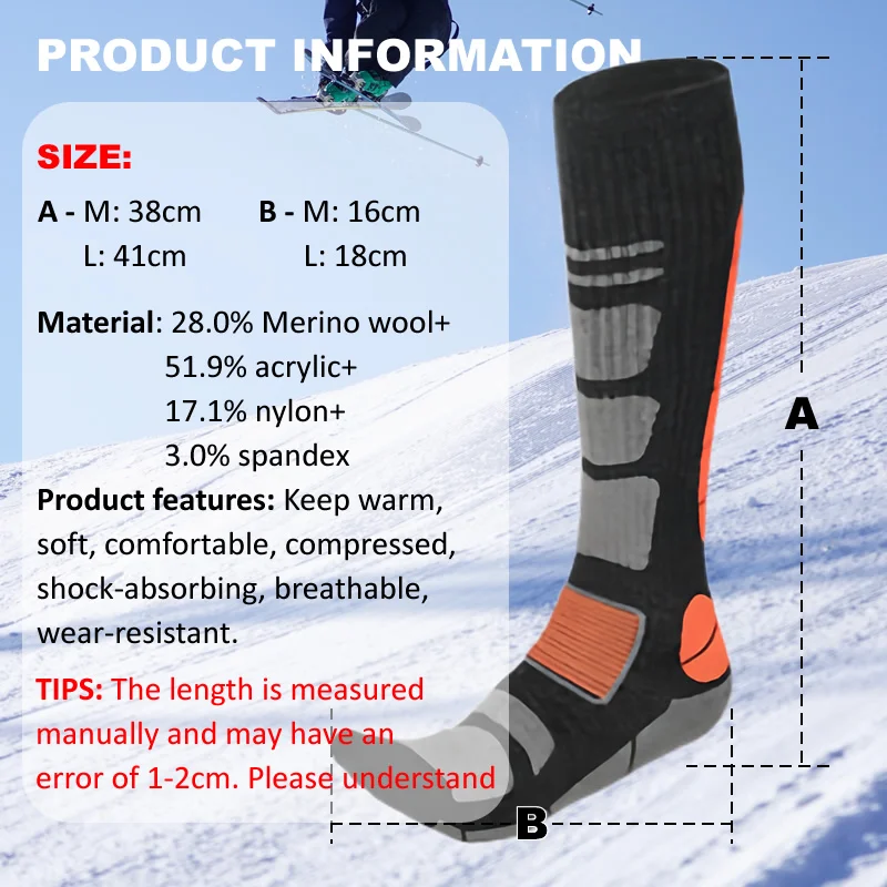 1 Pair Merino Wool Ski Socks M - Thermal Sock Wool recension och pris