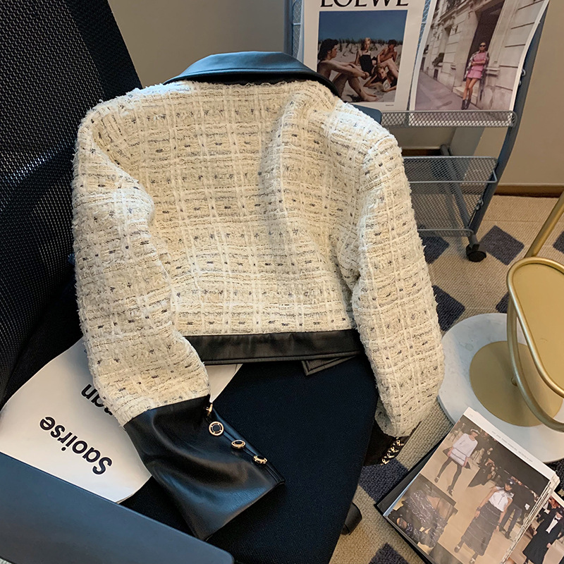 Contrast Stitching Tweed Fragr - Down Jacket Packable recension och pris