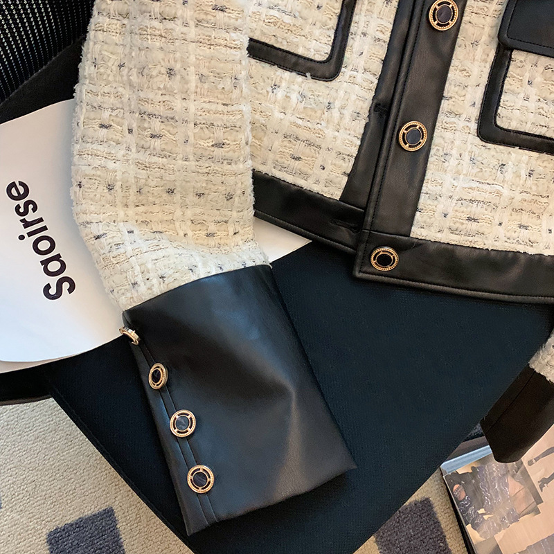 Contrast Stitching Tweed Fragr - Down Jacket Packable recension och pris