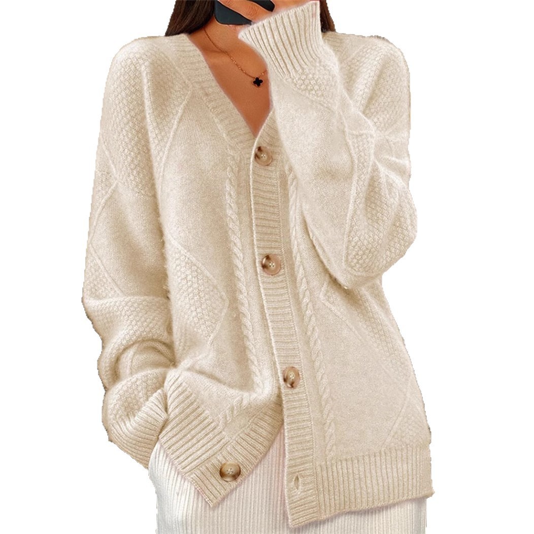 Women V Neck Cable Knit Cardig - Down Jacket Packable recension och pris